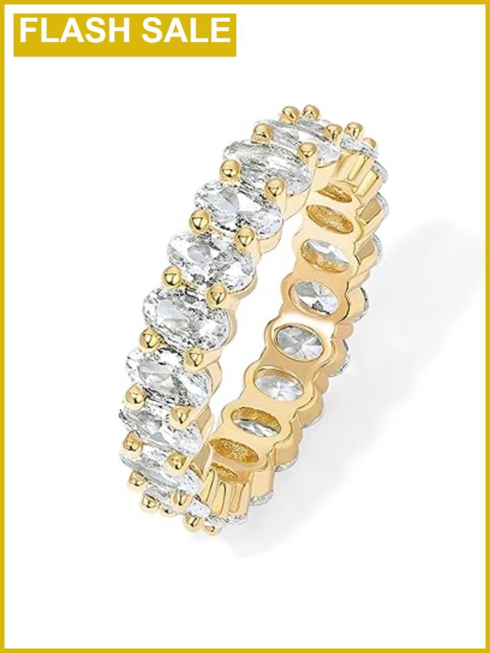 14K Gold Plated Oval CZ Eternity Ring Stackable Wedding Band